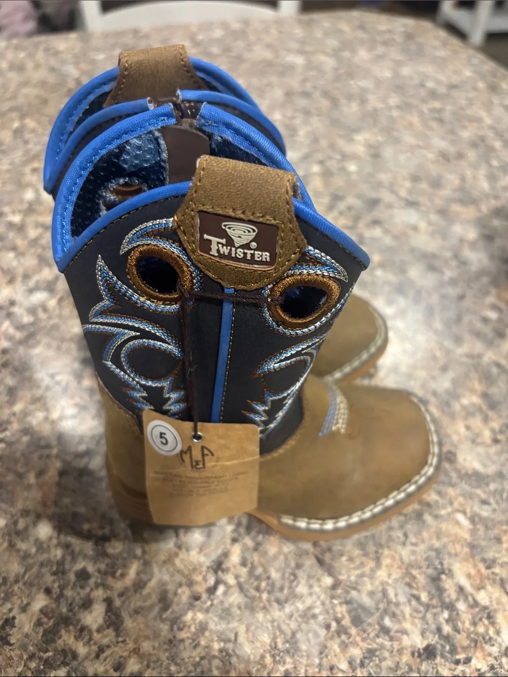 Twister Brown and Blue Kids Western Pull-On Boots